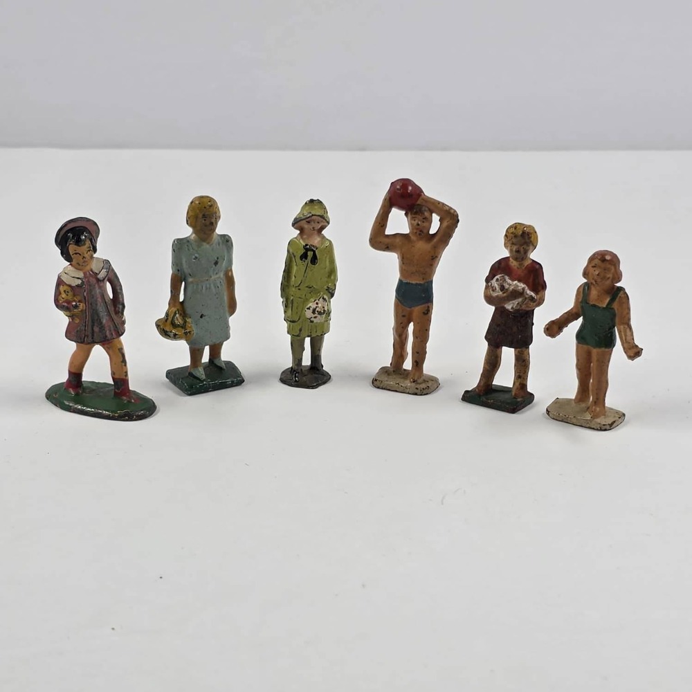 Vintage 1930s Lead Slush Mold Figure Lot of 6 Barclay Cojalu England Beach Town
